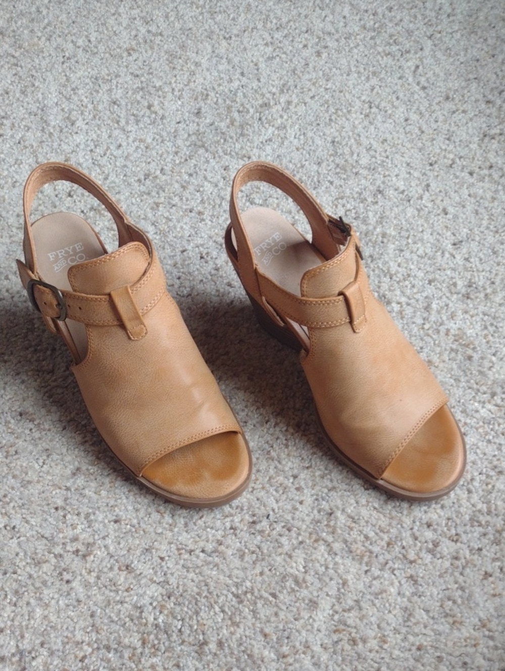Frye tan open-toe slingback leather clogs